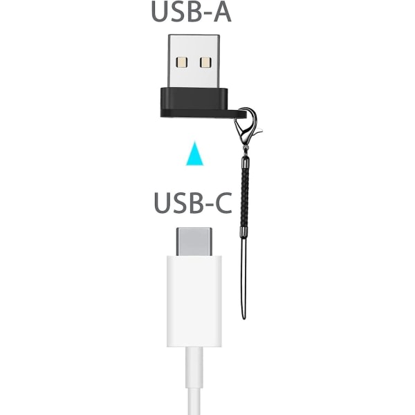 USB C till USB-adapter, USB-hane till USB C-hona, svart [2-pack], bärbar USB C stöder snabbladdning och dataöverföring