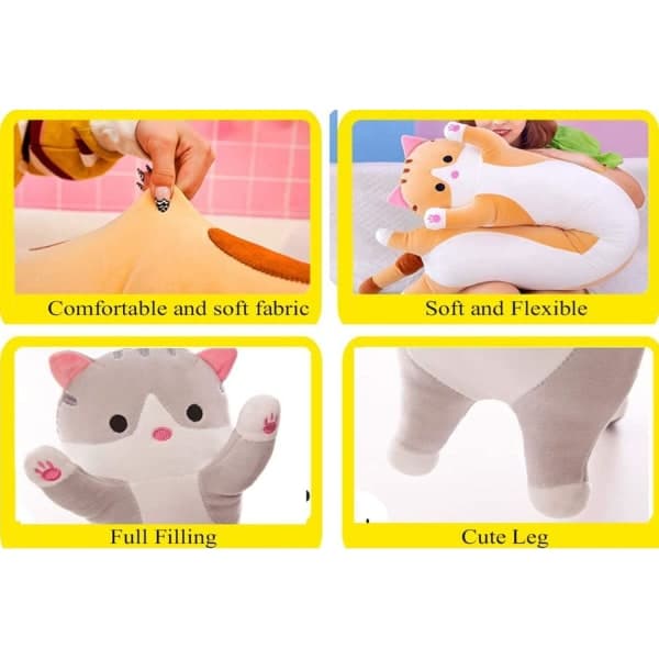 Myk kattepute plysjleketøy lang kaste bomullspute for barn og
