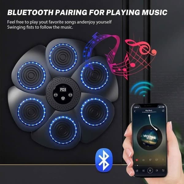 Musikalsk Boksemaskin - Bluetooth - Boksehansker Inkludert - 9 Moduser - USB Oppladbar
