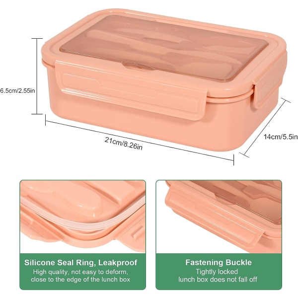 Matboks, 1400 ml Bento lunsjboks for voksne og barn, lunsjboks med 3 rom, lunsjboks med bestikk, oppvaskmaskin, BPA-fri smørbrødboks
