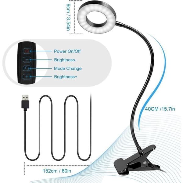 Skrivebordslampe - Uspesifisert - Klemmemodell - 48 LED - 3 lysmoduser - 10 lysstyrkenivåer