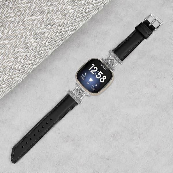 För Fitbit Versa 3/Versa 4/Sense/Sense 2 M Form Äkta Läder Klockarmband Black Fitbit Versa 3