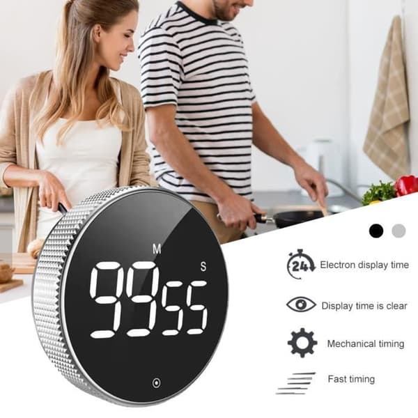 Digital Timer - MOMOTOU - Roterende Nedtellingstimer - 3 Volumnivåer - LED-skjerm - ABS