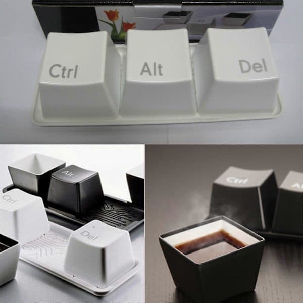 3 st tangentbord kaffe te vattenkopp Ctrl Del Alt tangentmugg med brickset, 50% rabatt White