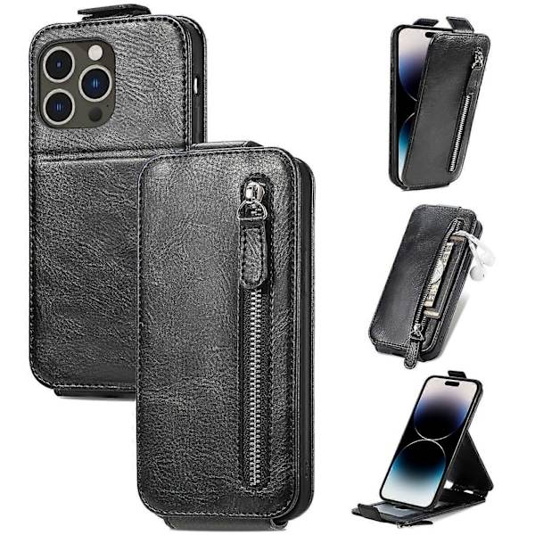 Til iPhone 14 Pro Max Wallet Case med Lynlås, Vertikal Flip Læder Etui