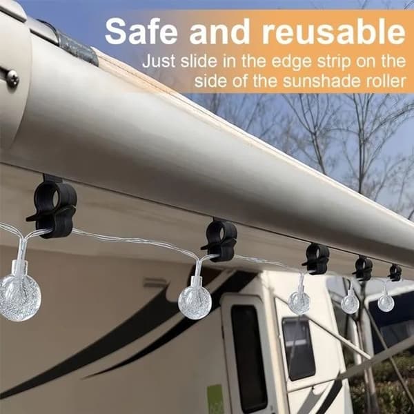 Camping Markiseclips til lyskæder, 30 stk., 6-8 mm skinne, sorte S-kroge i plast