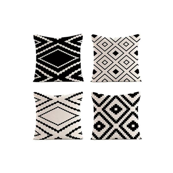 Sæt med 4 sorte geometriske dekorative pudebetræk 40x40cm Ideel til terrasse, have, bænk, sofapynt, sengetøj