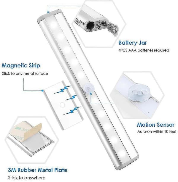3 Pak Opgraderet USB Genopladelig 10 LED Magnetisk Bevægelsessensor Lys
