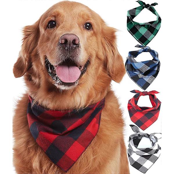 Plaid Hundebandana 4-pak - Bomuldsbandanaer Lommetørklæder Halstørklæder Trekantede Hagesmække Tilbehør til Små Mellemstore Store Hunde Hvalpe Kæledyr, Sort og Hvid