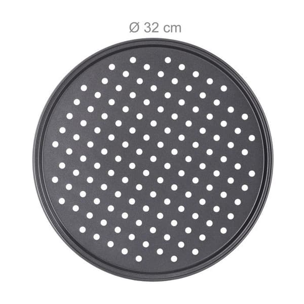 Pizzapanna, set om 10, perforerad ugnsplåt, hål, kolstål, form, non-stick, rund, ∅ 32 cm, grå Pack of 10