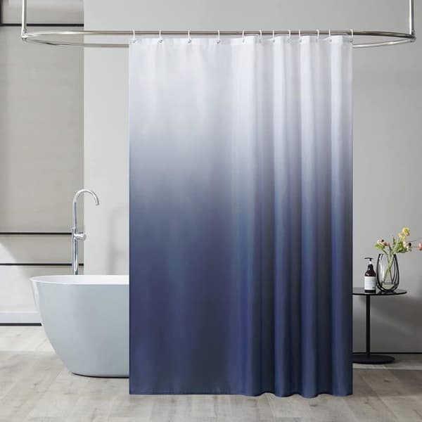 Vandtæt og skimmelresistent badeforhæng, 180x200cm, egnet til badekar, med 12 kroge, gradient marineblå farve.
