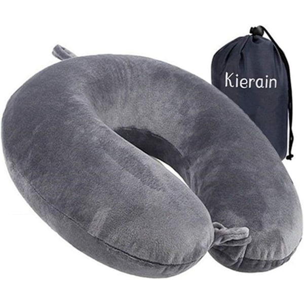 Memory Foam Neck Pillow Support Pillow,Luxury Compact & Lightweight Quick Pack for Camping,Sleeping Rest Cushion (Gray)