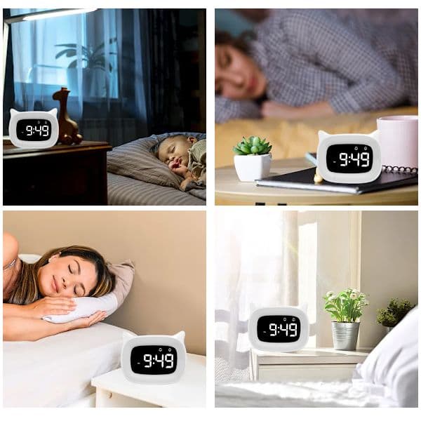 Børnevækkeur, digitalt børnevækkeur med natlys 18 ringetoner Dobbelte alarmer Snooze-tilstande 12/24 timer