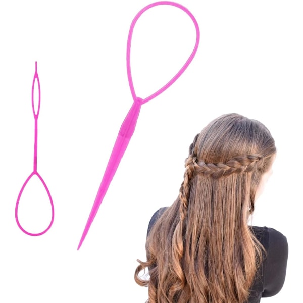 2pcs Ponytail Pull Through, Braiding Tool topsy tail hair tool, Hair Looping Tool Styling Maker For Women Girls(Pink)