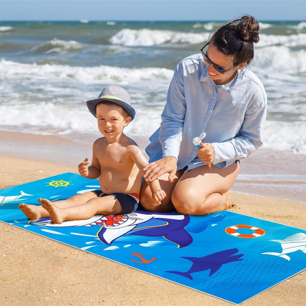 Supermykt Shark strandhåndkle for barn - 76 x 150 cm badehåndklær for gutter Hurtigtørrende svømmehåndkle strandteppe Absorberende lette strandhåndklær reisehåndkle