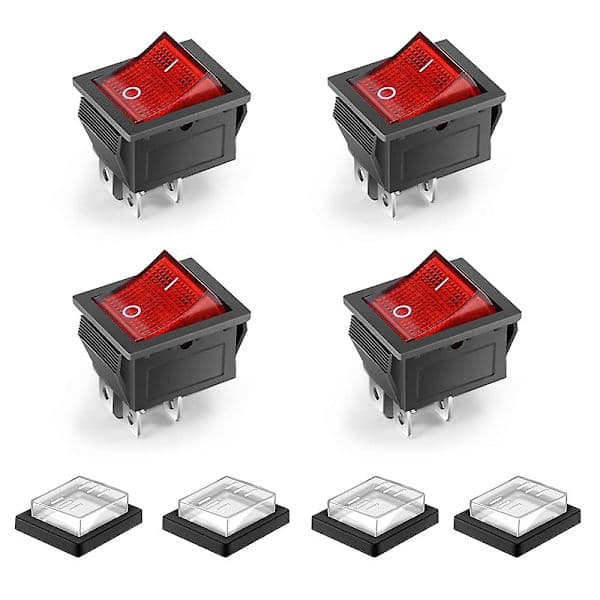 4-polet 2-posisjons vanntett LED-belyst vippebryter Mini båtvippebryter DPST AC 250V 16A 125V 20A, rød