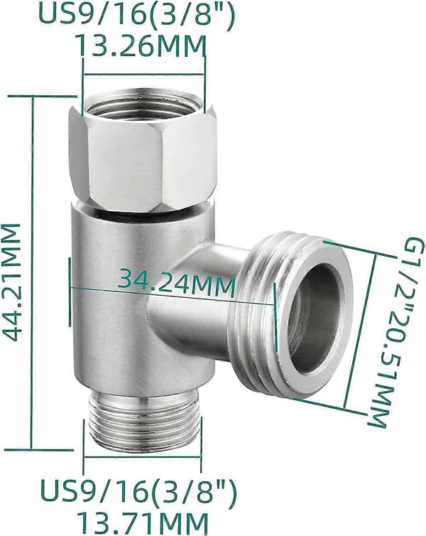 3-vejs 3/8\" og 1/2\" 3-vejs adapter T-stykke rustfrit stål 3/8\" vandledning T-fitting børstet nikkel