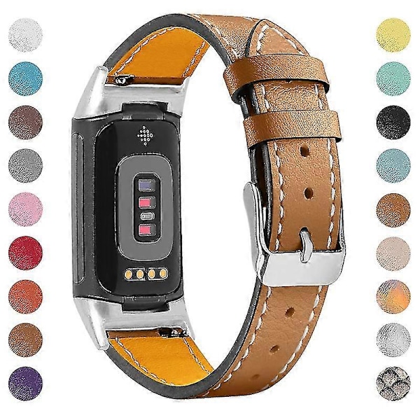 Premium Äkta Läder Justerbart Armbandsur för Fitbit Charge 6/5
