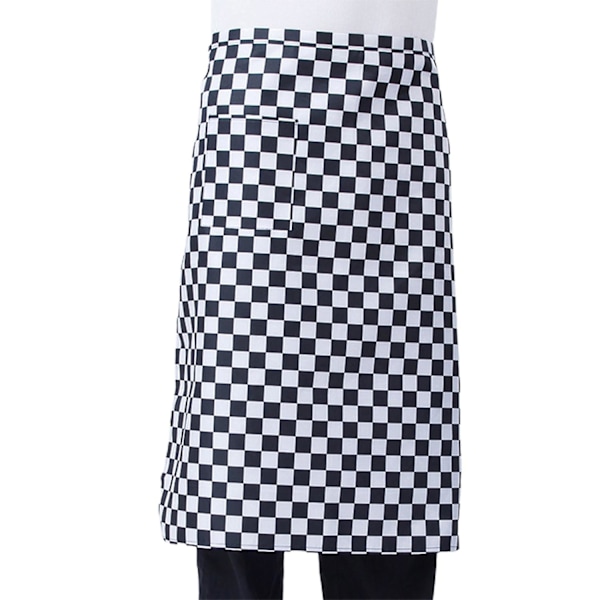 Renikh Stripete Rutete Halvlang Kort Midje Forkle med Lomme Catering Kokkelærling Servitør Bar BlackPlaid
