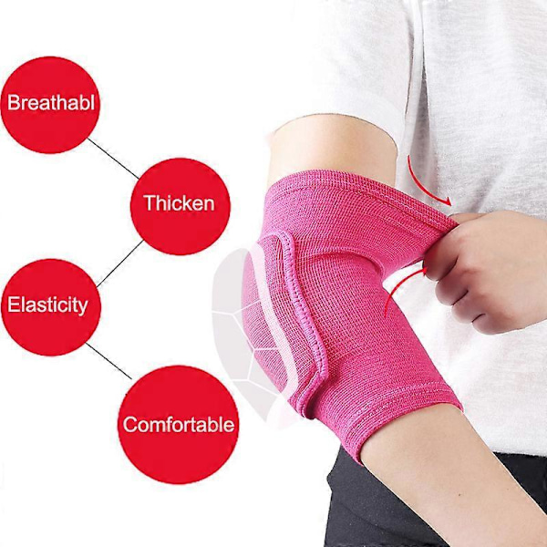 Elastiske albuebeskyttere fortykket svamp albue knæbeskyttere beskyttelse basketball volleyball sport arm ærme pude voksne børn Pink L