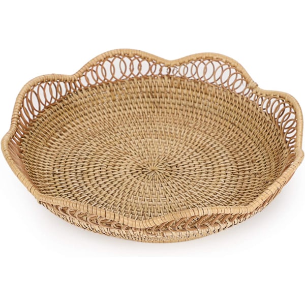 30cm Flettet Fruktkurv i Rattan Brødkurv Dekorativ Oppbevaringskurv for Bord Benkeplate Snackskåler