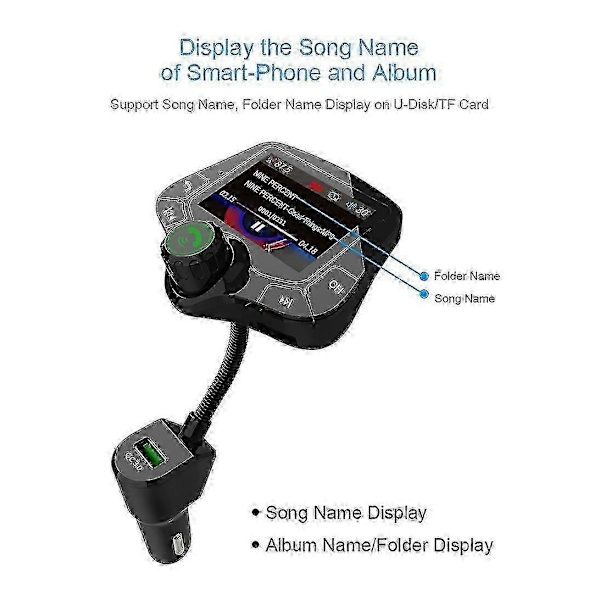 Dab/Dab+ Adapter med USB-lading, Bluetooth og 2 digitale radioskjermer