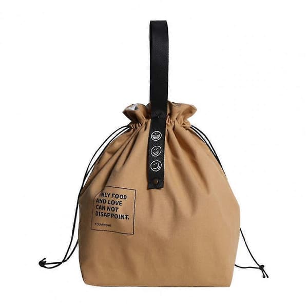 Isolerad Bento-väska Justerbar Bred Öppning Canvas Dragskodesign Lunchväska[PB] Khaki