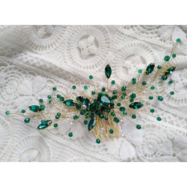 Dame Gull Hodeplagg Dråpe Smaragdgrønn Krystall Hårvin Kam Bryllup Hårtilbehør Rhinestone Hårpynt Gave til Henne Fest Hodeplagg f
