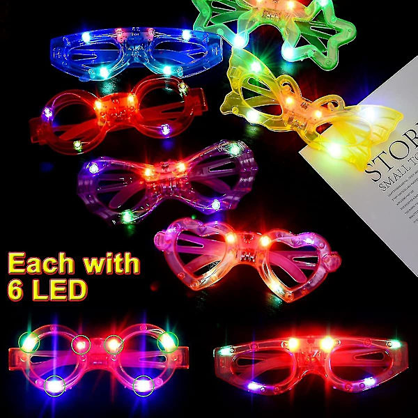 24 kappaletta LED-laseja lapsille, jotka hohtavat pimeässä, juhlatarvikkeet, 6 LED-lasit, 6 muotoa, vilkkuvat muoviset valolasit, irtotavarana 3 vaihdettavaa lepakkoa