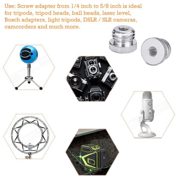 1/4\"-20 til 5/8\"-11 1/4'' til 5/8'' gjengeadapter