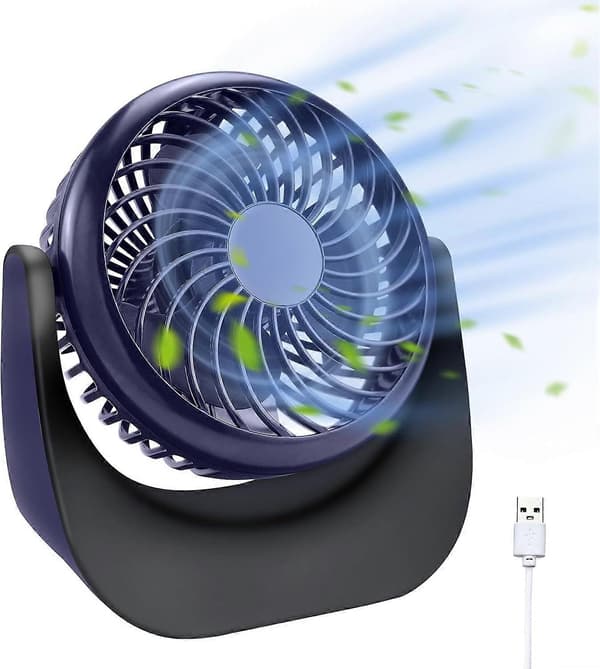 USB Bordventilator, Skrivebordsventilator med Stærk Luftstrøm Lavt Støj Skrivebordsventilator, 3 Hastigheder Skrivebord Bord Køleventilator med USB-Strøm