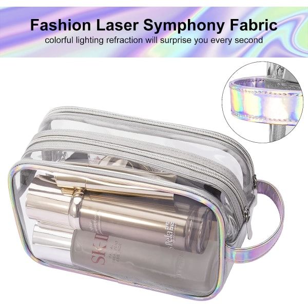 Transparent necessär sminkväska, 2 lager transparent sminkväska för sidaSilver