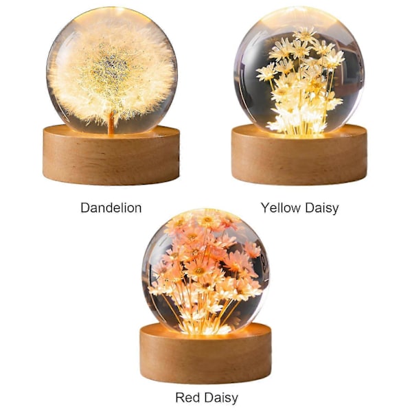 2024 Ny Blomma Kristallkula Lampa, Maskros I Glas, Presenter Till Kvinnor, Mamma, Barn Red Daisy