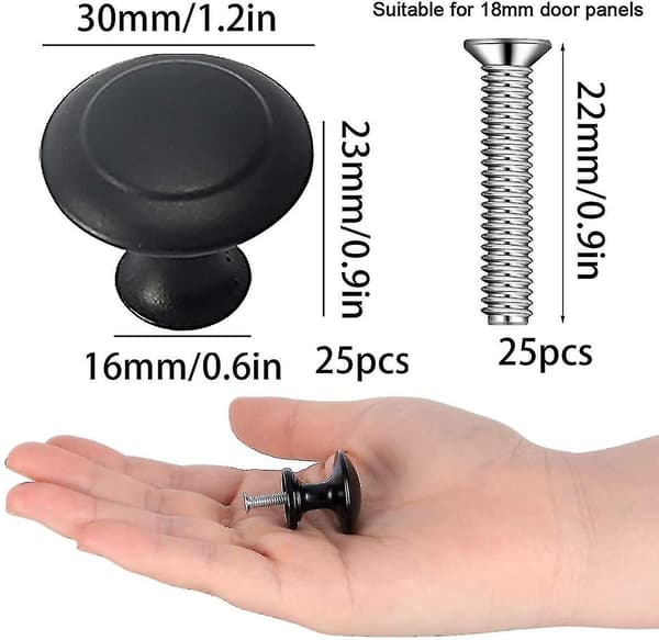 25 stk. skapknapper til baderom, skap, kommodeskuffer, møbler (30 mm)