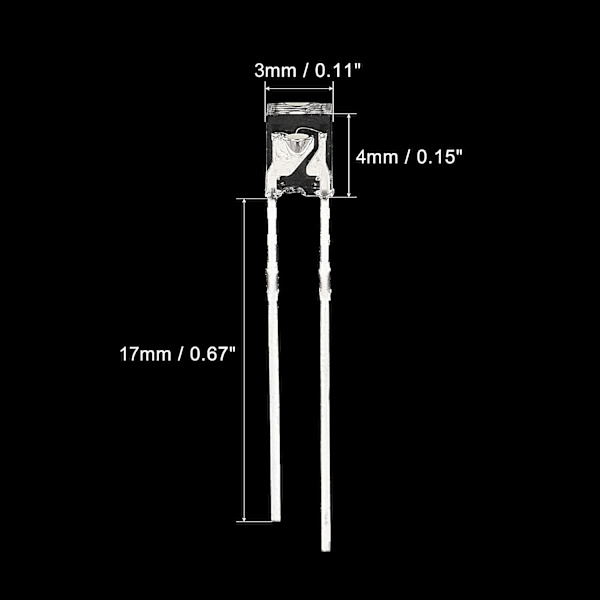2x3x4mm x LED-lyspære, 200 stk. Rektangulær lysdiode med klart lys til elektroniske komponentindikatorer, hvid
