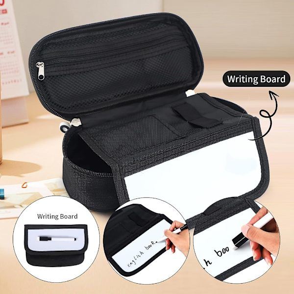 Pencil Case opbevaringspose med stor kapacitet SORT SORT BLACK