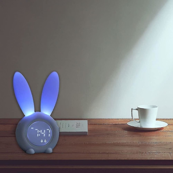 Søt kanin digital vekkerklokke Nattlys for barn på soverommet (rosa)-krpc
