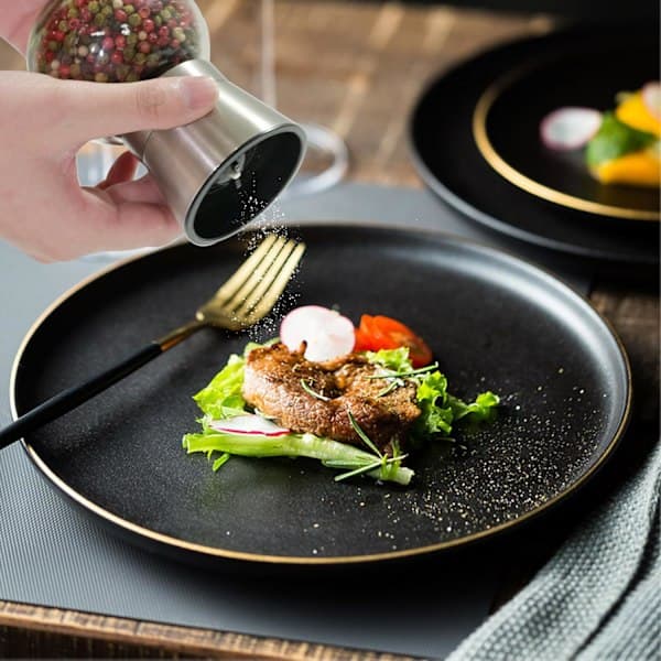 Salt og pepperkvern rund sett med 2 rustfritt stål manuell krydder salt og pepperkvern sett