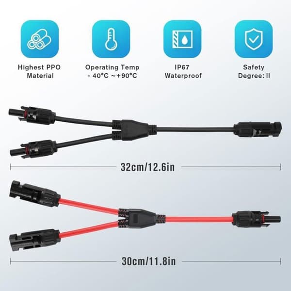 1 par professionell solpanelkabelkontakt, solcells Y-grenkontakt MFF/FMM, för solcellspanel