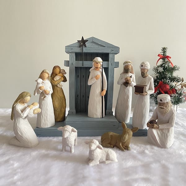 11 stk. Willow Tree Julekrybbefigur Statue Håndmalet Dekoration Julegave Julepynt Ornament