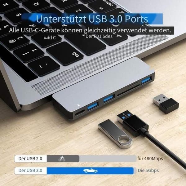 USB-C til HDMI 4K-hub, SD- og Micro SD-kortleser, 2 x USB 3.0, aluminiumadapter for MacBook Pro, ny MacBook