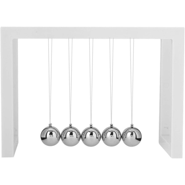Newtons Cradle Desk Leke, Pendel Baller Swing, Metall Ball Balanse med plastramme Svingende Baller Pendel, 5 Baller Pendel Wave Toy (hvit)