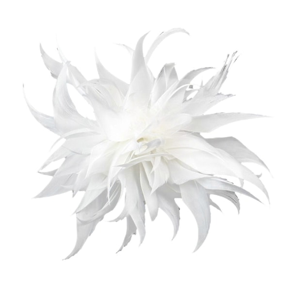 Tyg Fjäder Blomma Brosch Dekorativ Kläd Nål Kostym Krage Sjal Halsduk Badge Kvinnor Bröllop Fest White