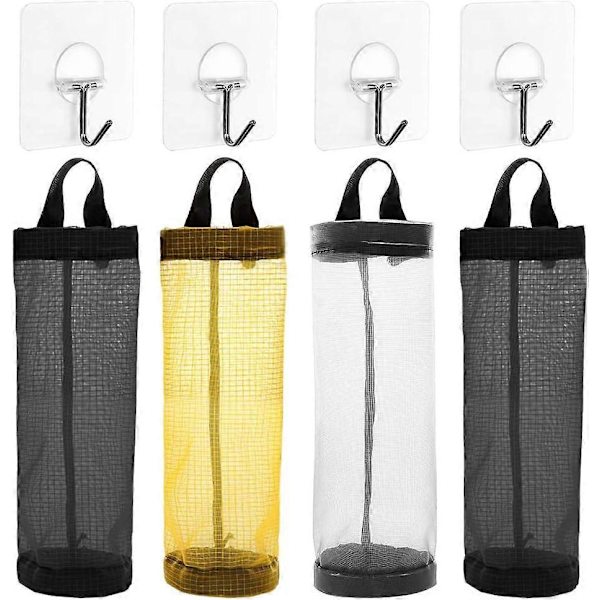 Plastposeholder, 4 stk Husholdningsfoldbar Pustende Hengende Mesh Søppelposer Organizer med 4 stk Hengerkrok for Hjem og Kjøkken
