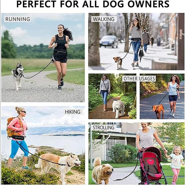 Justerbart midjebälte Handsfree hundkoppel för löpträning Walking husdjurskoppel Fanny Pack Justerbart midjebälte