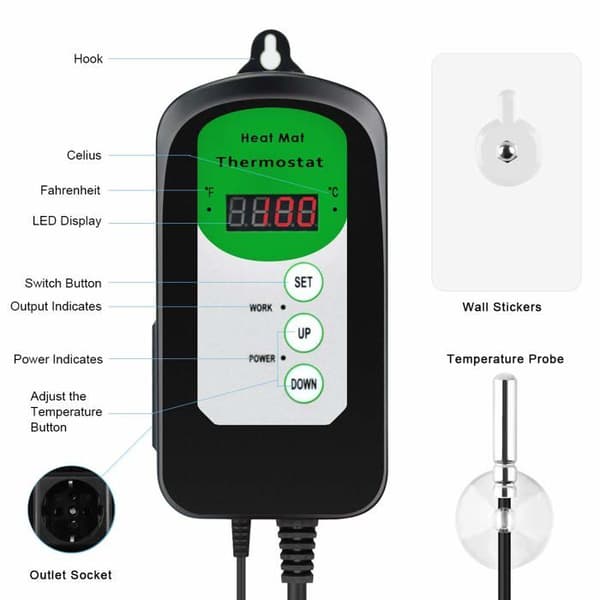 Digital termostatkontroller varmematte for frøspiring, reptiler og brygging 20-42°C