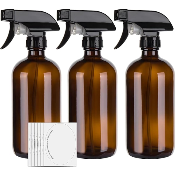 500ml Bärnstensfärgade Tomma Glassprayflaskor för Rengöring, Vattensprayflaska för Hår, Trädgård och Eteriska Oljor, Set om 3