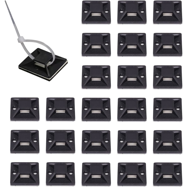 100 stk sort kabelbindermontering selvklæbende trådbinderholder Multifunktions selvklæbende fastgørelsesbaseholder til hjemmekontor (uden kabelbinder)