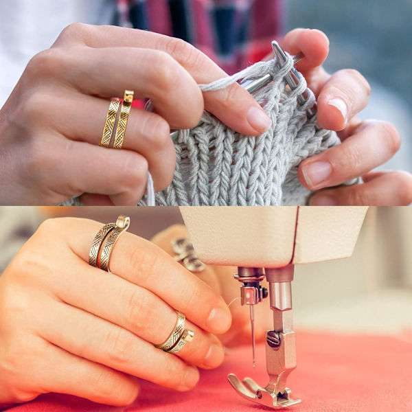 2-pack sticknings- och virkningsöglor för fingrar, öppna garnstyrningsfingerhållare i metall, stickningsfingerborgar för virkning i guld