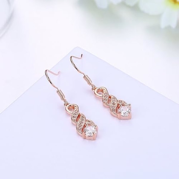 14K Roséguld Cubic Zirconia Uendelighed Dangle Drop Øreringe Til Kvinder Til Bryllup